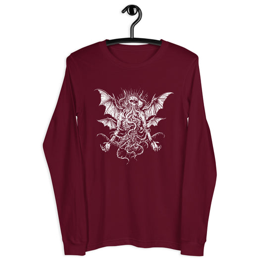 Manacing Cthulhu (B&W) - Unisex Long Sleeve Tee