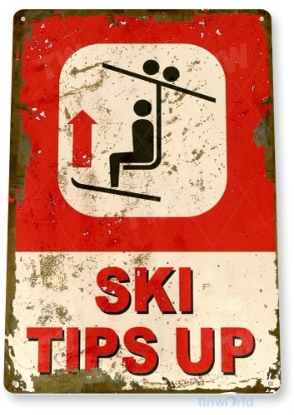 Ski Tips Up Tin Sign